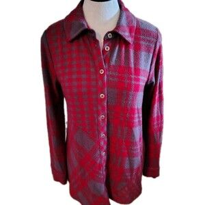 Soft Surroundings Tunic Shirt Size PXS Rayon Blend Plaid Red Long Sleeve Soft